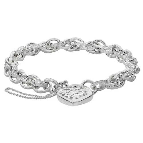 Silver Ladies' Victorian Charm Bracelet With Heart Padlock 13.5g